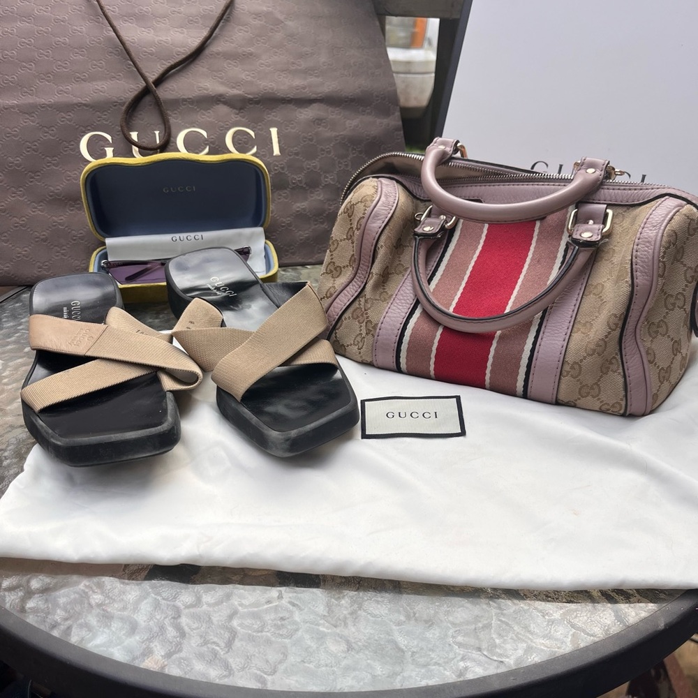 Authentic Vintage Gucci Canvas Criss Cross Sandals - Size 9B